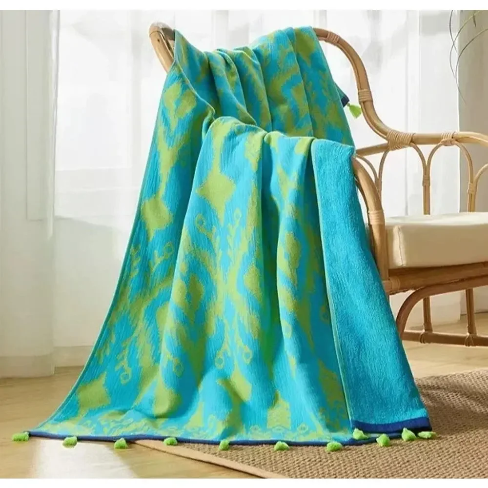 2 NEW John Robshaw Ravi Peacock Beach Towels Tassels 40